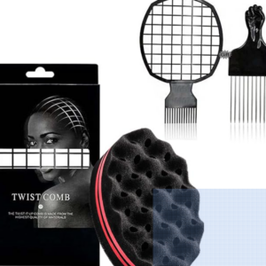 CEASELESLY 3 Piezas Esponja para pelo afro,Cepillo de Esponja Para el Cabello y Peine Afro,Peine Afro de Metal Curl Magic PeluqueríA Pelo Cepillo Esponja Bobina Cepillos de Esponja para Riza