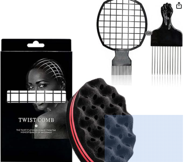 CEASELESLY 3 Piezas Esponja para pelo afro,Cepillo de Esponja Para el Cabello y Peine Afro,Peine Afro de Metal Curl Magic PeluqueríA Pelo Cepillo Esponja Bobina Cepillos de Esponja para Riza