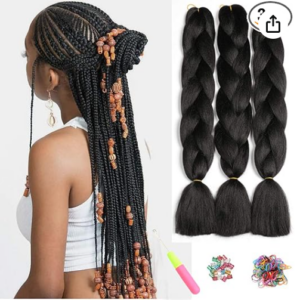 Kanekalon Extensiones de Pelo Trenzas Africanas, Showjarlly 24" Pelo Trenzas Africanas Extensiones, 3 Piezas/Lote Pelo Sintetico Trenzas de Crochet Para Pelo Trenzas Africanas Extensiones Negro