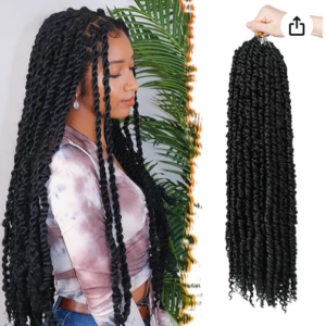 BARSDAR Passion Twist Hair, 56 cm 8 Paquetes Pretwisted Passion Twist Crochet Hair para Mujeres Largo Rizada Crochet Passion Extensiones de Cabello Sintética Pre-Looped Passion Twist Braiding Hair 1B#