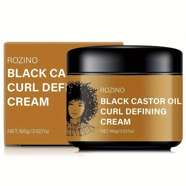 Crema definidora de rizos de aceite de ricino negro ROZINO 100g - Cuidado del cabello hidratante unisex-adulto con esqualano vegetal, hidrata y fortalece el cabello normal, evita enredos, fórmula ligera para todos los tipos de cabello